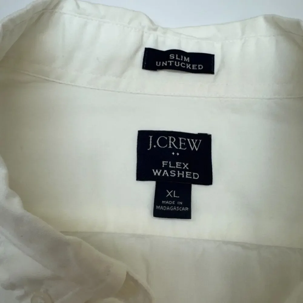 Mens J Crew Flex Washed Slim Untucked White Oxford Button Up Shirt XL